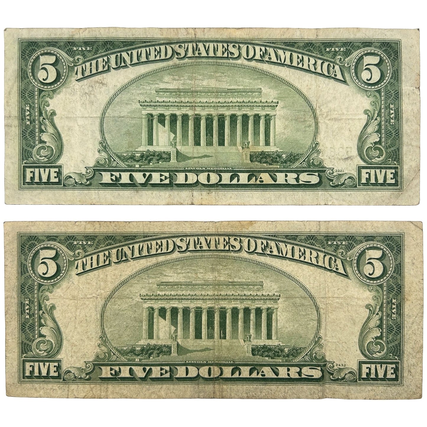 LOT OF 2 1953-A & 1953 Blue Seal FRN Banknotes Silver Certificates - Circulated