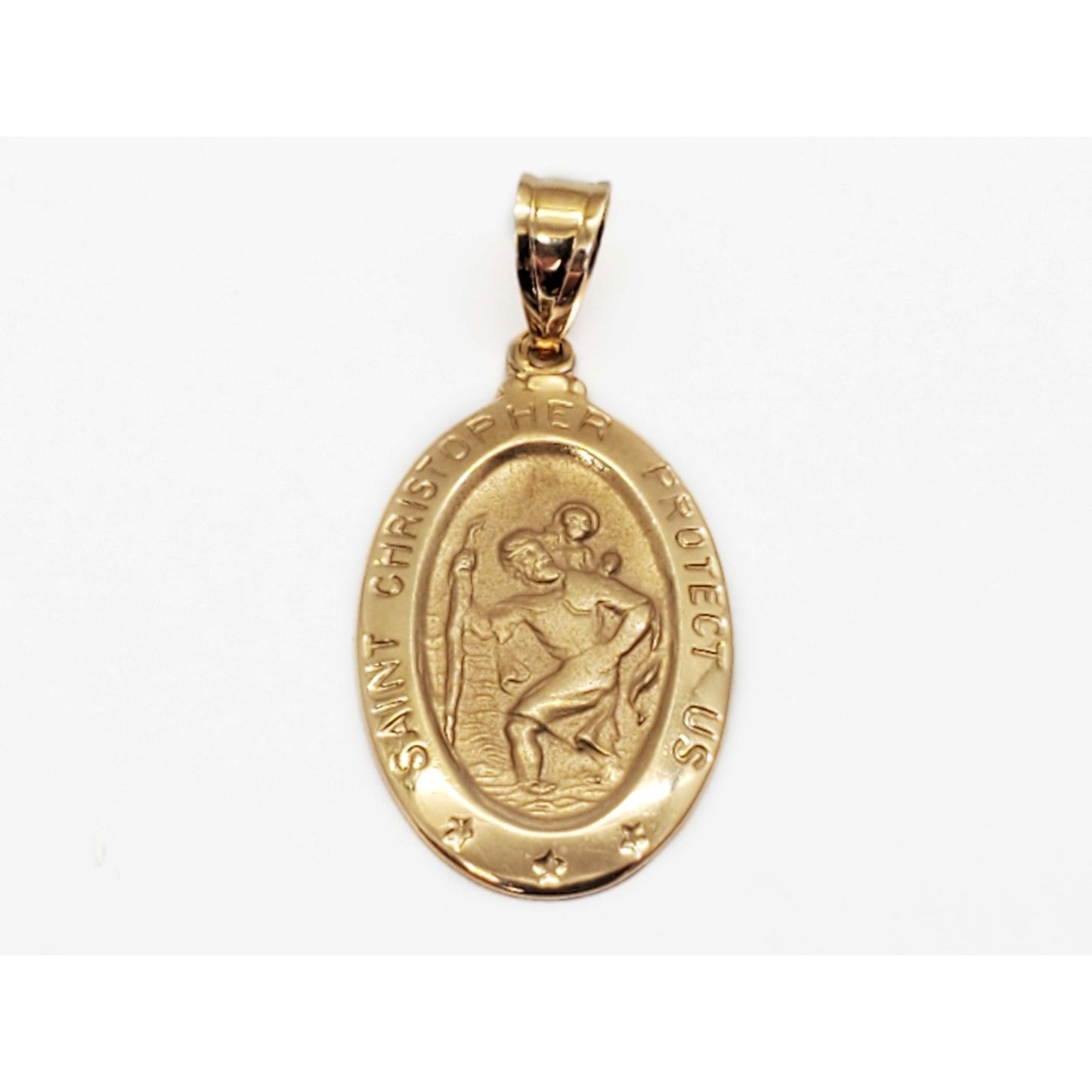 Saint Christopher Oval Good Luck Travel Charm Pendant 14k Gold
