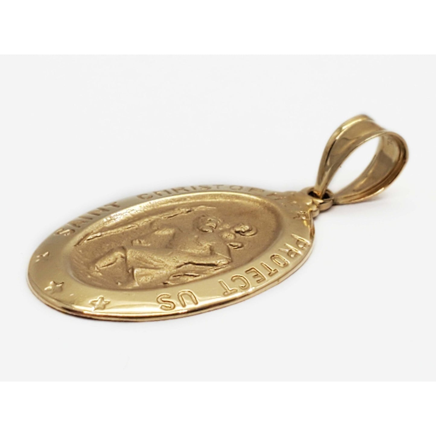 Saint Christopher Oval Good Luck Travel Charm Pendant 14k Gold