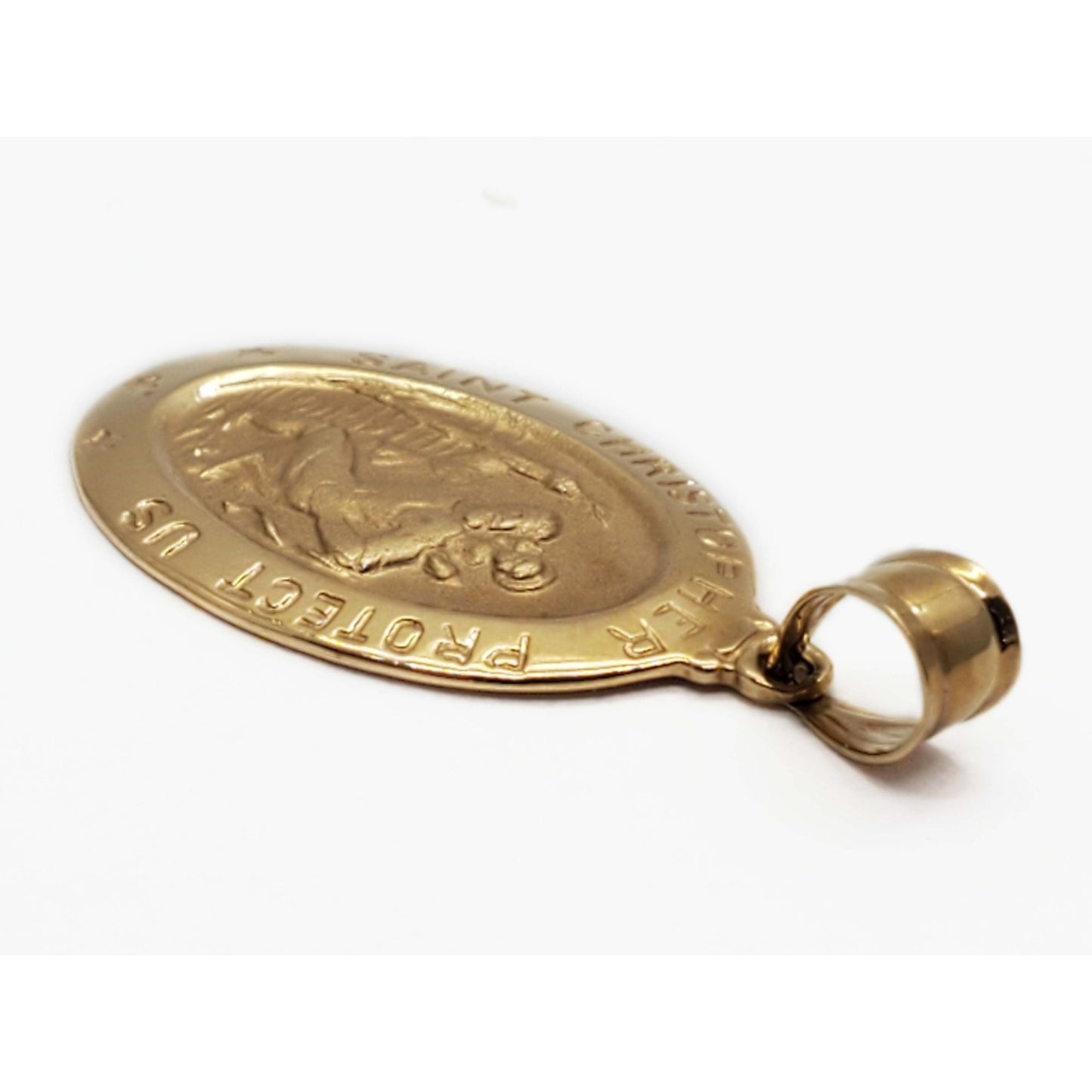 Saint Christopher Oval Good Luck Travel Charm Pendant 14k Gold