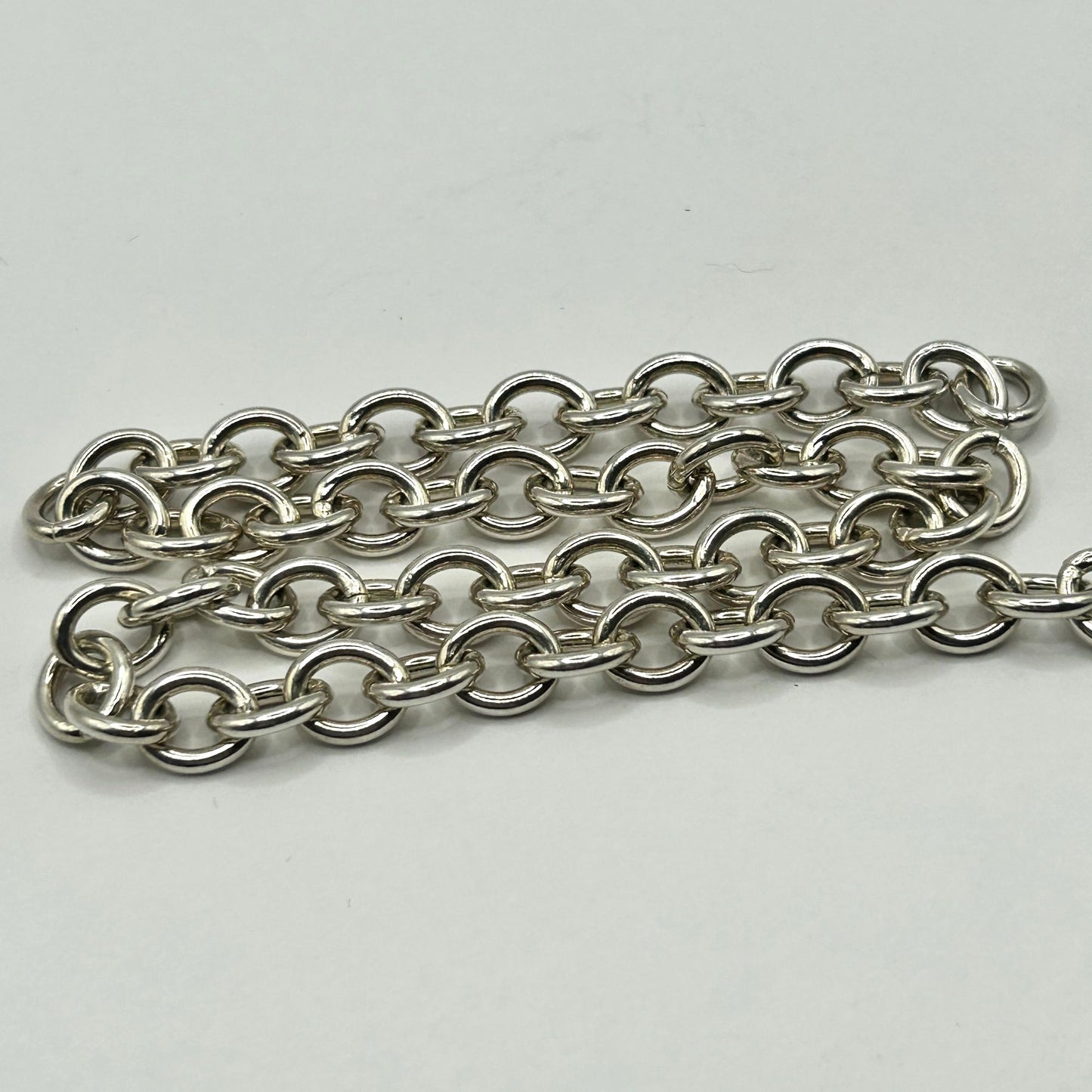 Authentic Judith Ripka Sterling Silver 20" Oval Cable Link Heart Clasp Necklace