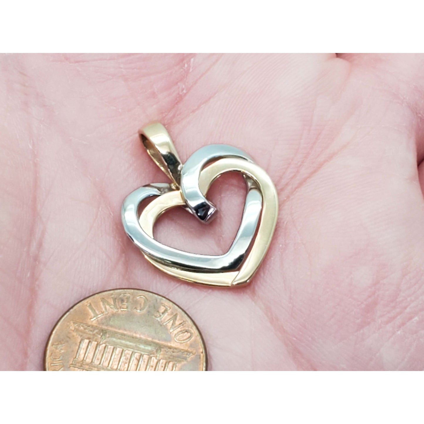 Two-Tone Open Heart Pendant 14k Yellow & White Gold