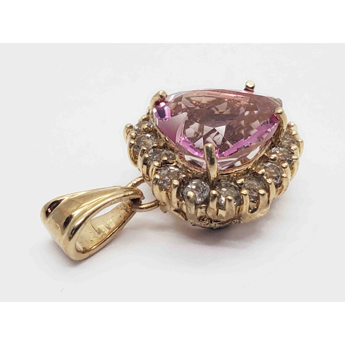 Pink Ice Heart & White Topaz Halo Charm Pendant 10k Gold