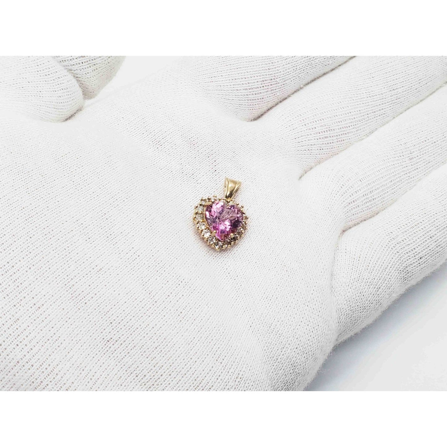 Pink Ice Heart & White Topaz Halo Charm Pendant 10k Gold