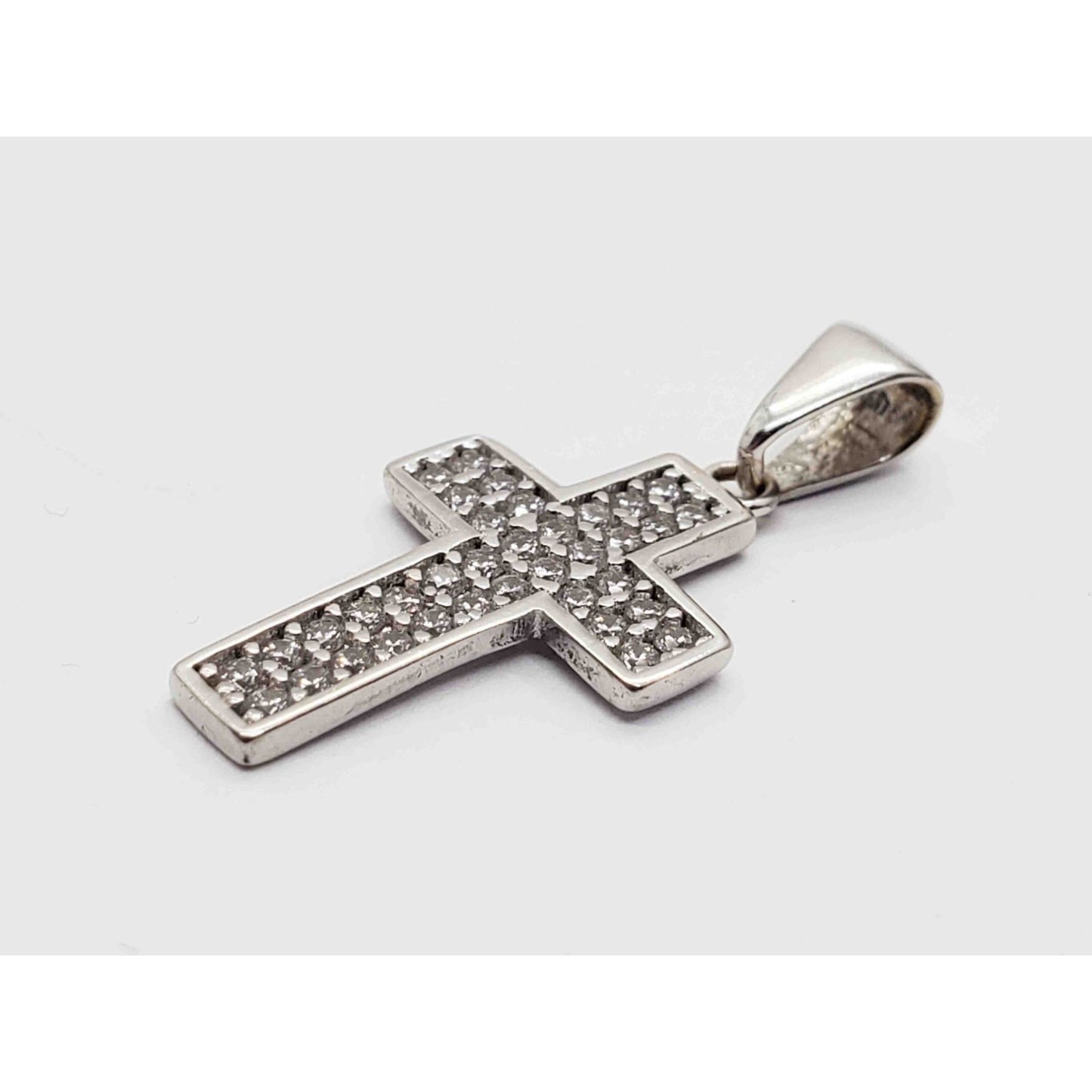 White CZ Pave Cross Pendant 14k White Gold