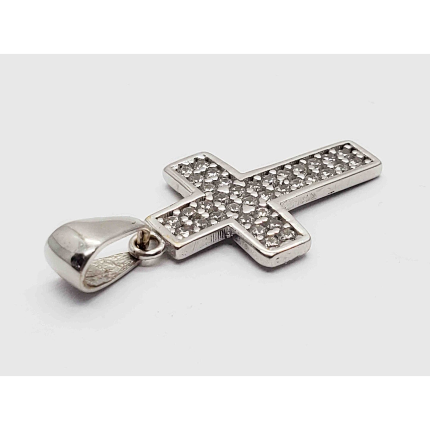 White CZ Pave Cross Pendant 14k White Gold