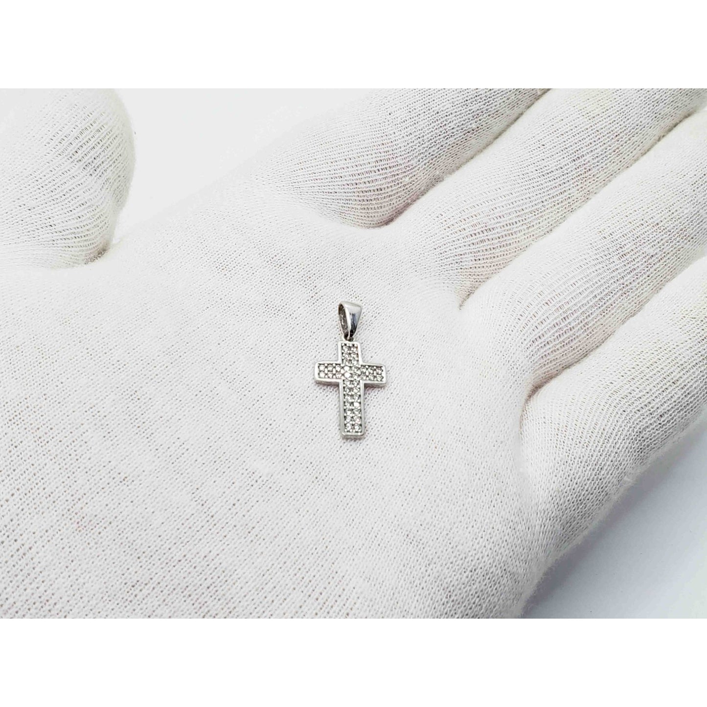 White CZ Pave Cross Pendant 14k White Gold