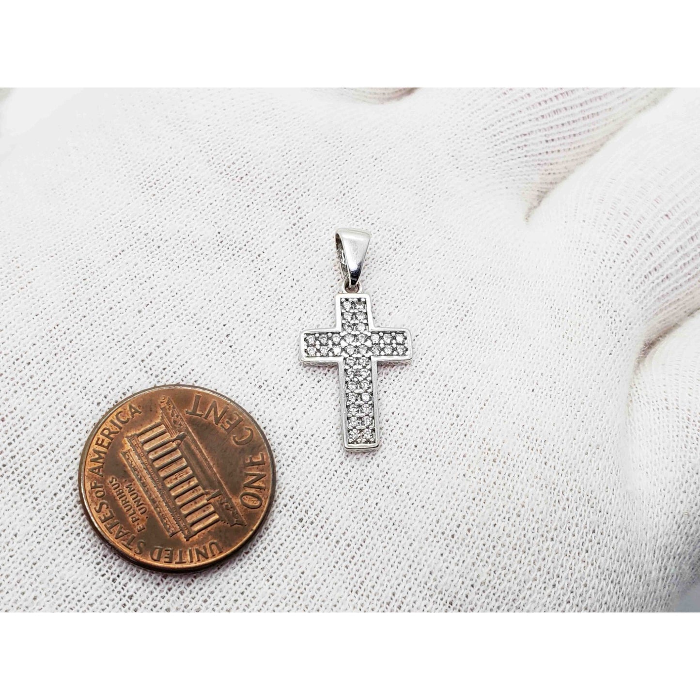 White CZ Pave Cross Pendant 14k White Gold