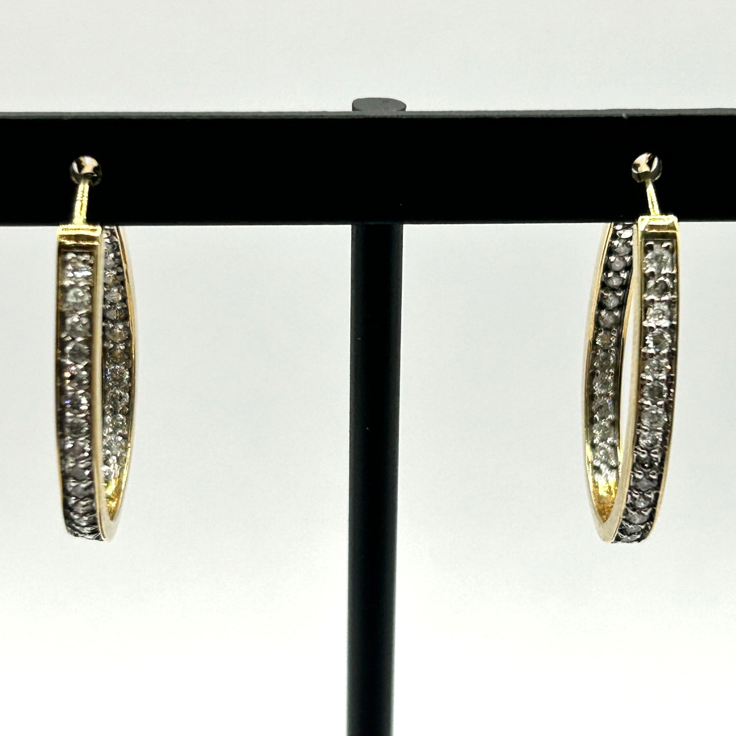10k Yellow Gold & Natural Diamond Inside Out Oval Hoop Earrings