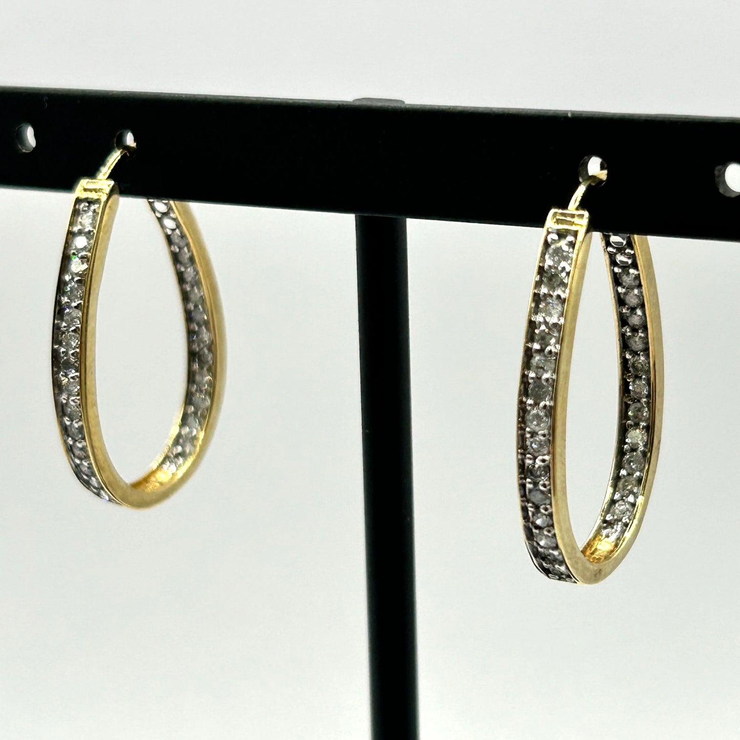 10k Yellow Gold & Natural Diamond Inside Out Oval Hoop Earrings