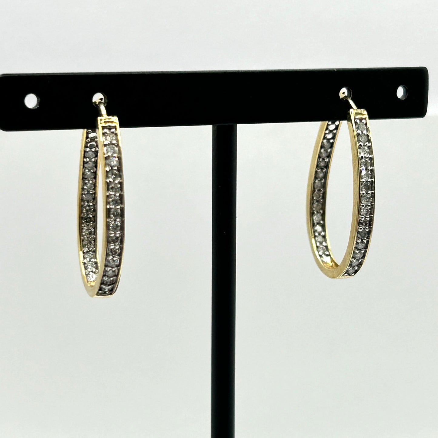 10k Yellow Gold & Natural Diamond Inside Out Oval Hoop Earrings