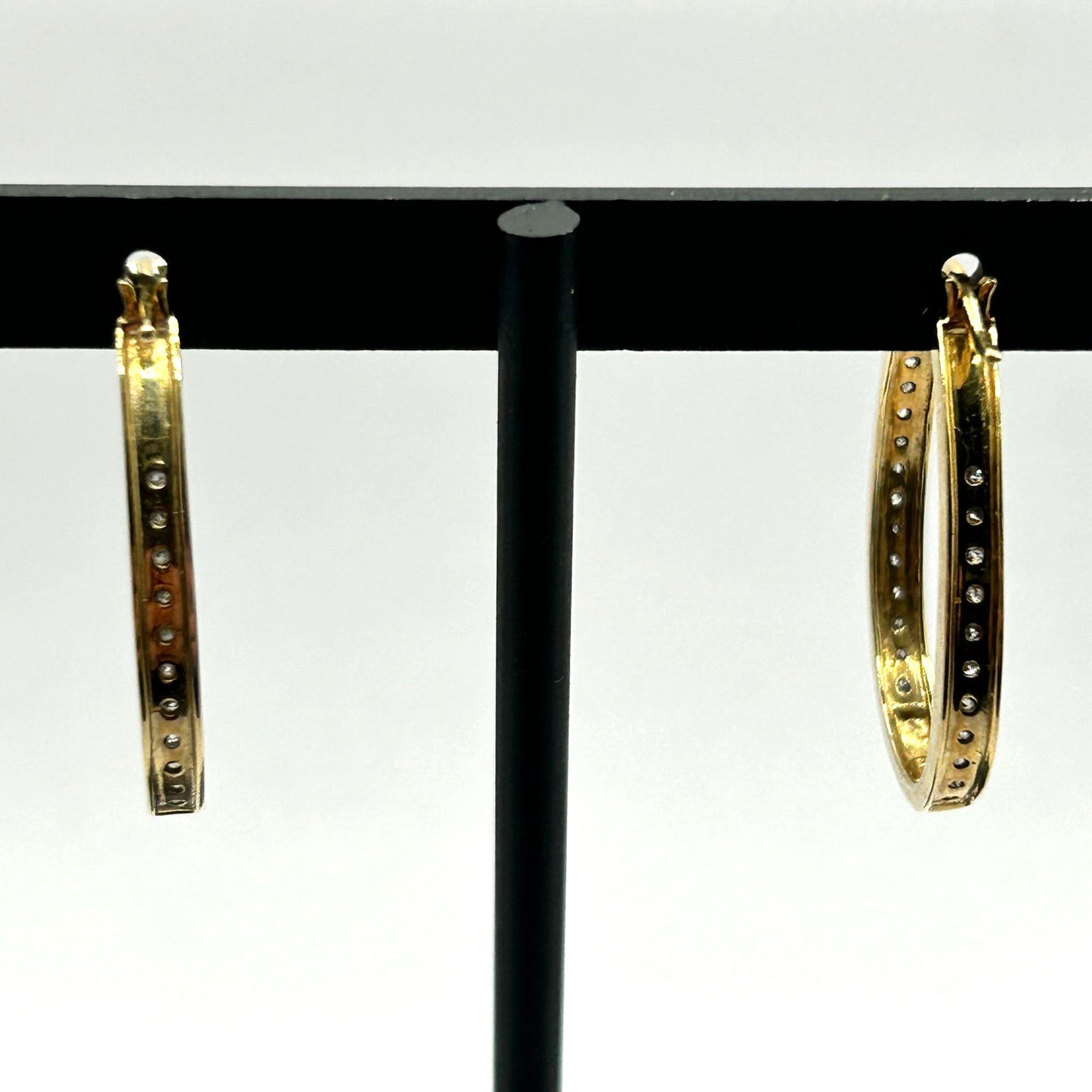 10k Yellow Gold & Natural Diamond Inside Out Oval Hoop Earrings