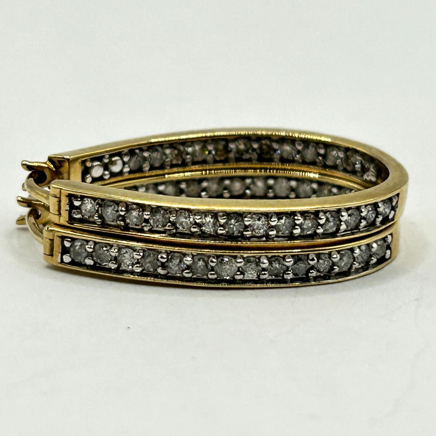 10k Yellow Gold & Natural Diamond Inside Out Oval Hoop Earrings