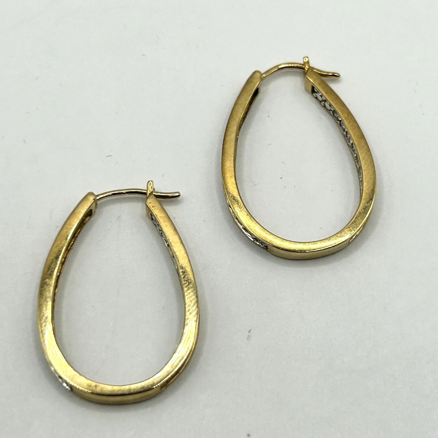 10k Yellow Gold & Natural Diamond Inside Out Oval Hoop Earrings