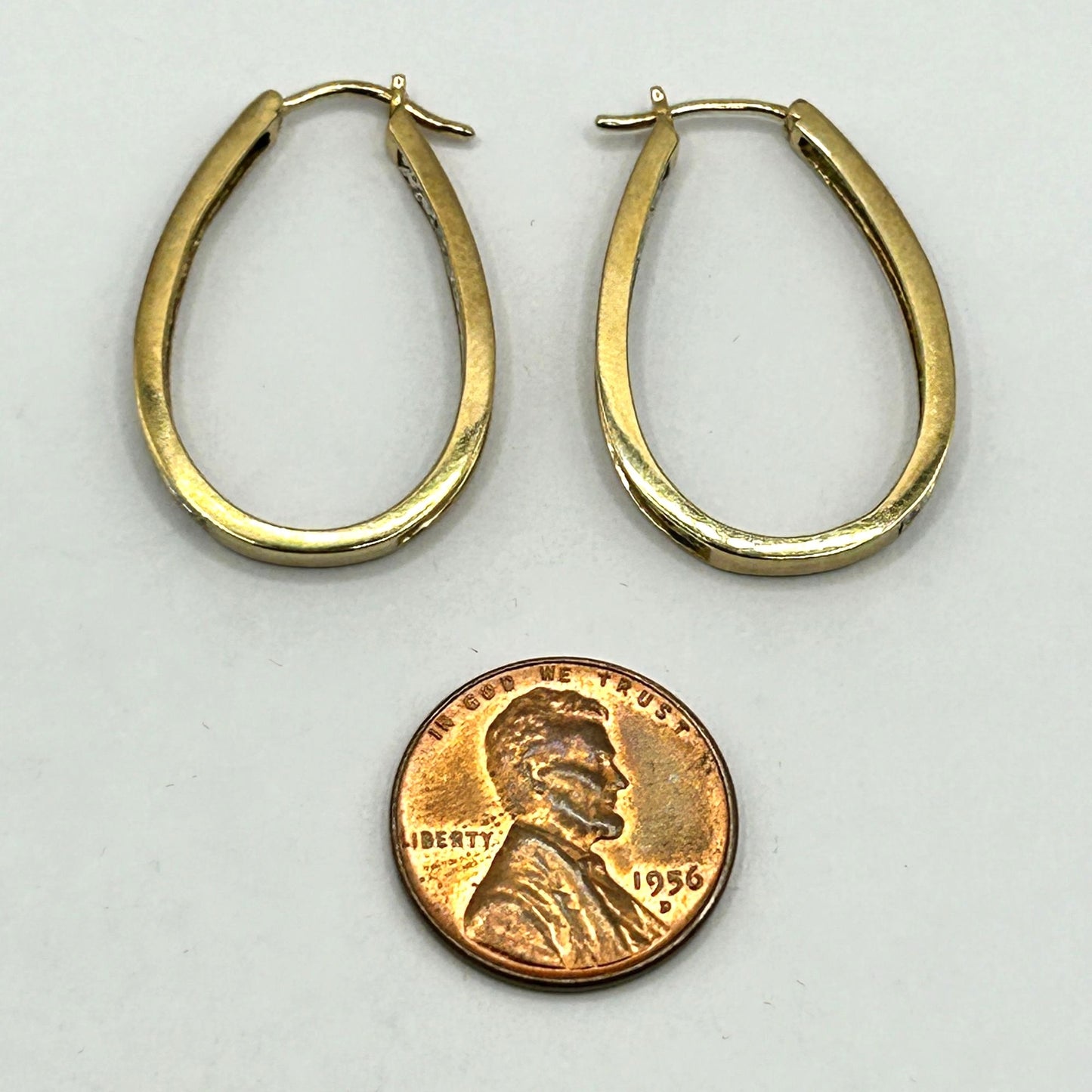10k Yellow Gold & Natural Diamond Inside Out Oval Hoop Earrings