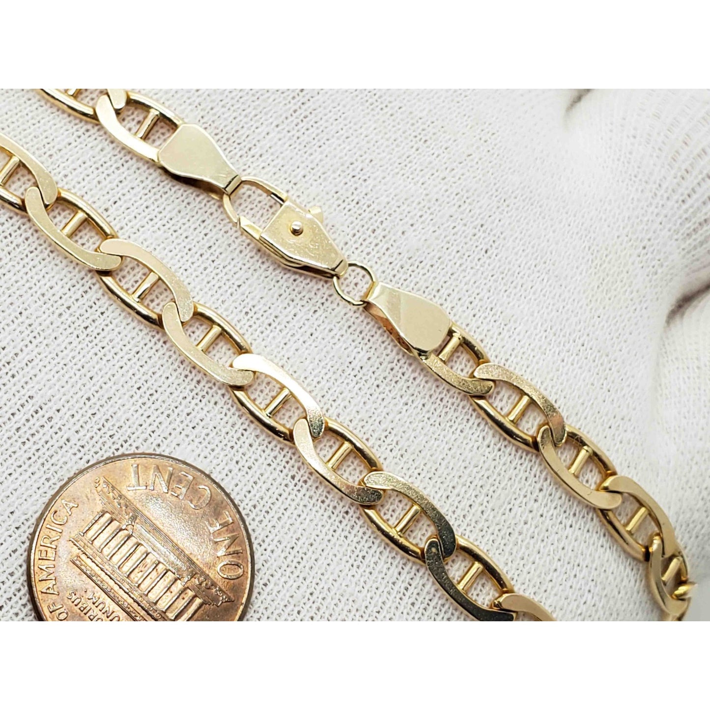 5.2mm Wide Mariner Link Chain Necklace 14k Gold 22" Long