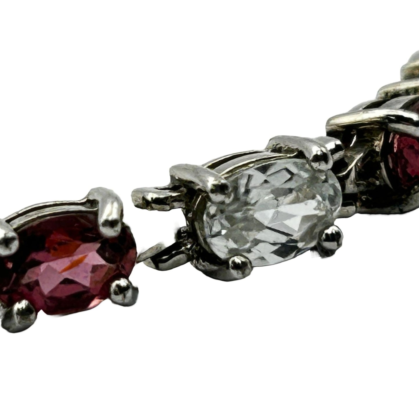 Garnet/White Sapphire Oval Gemstone 8" Tennis Bracelet - 24 Stones