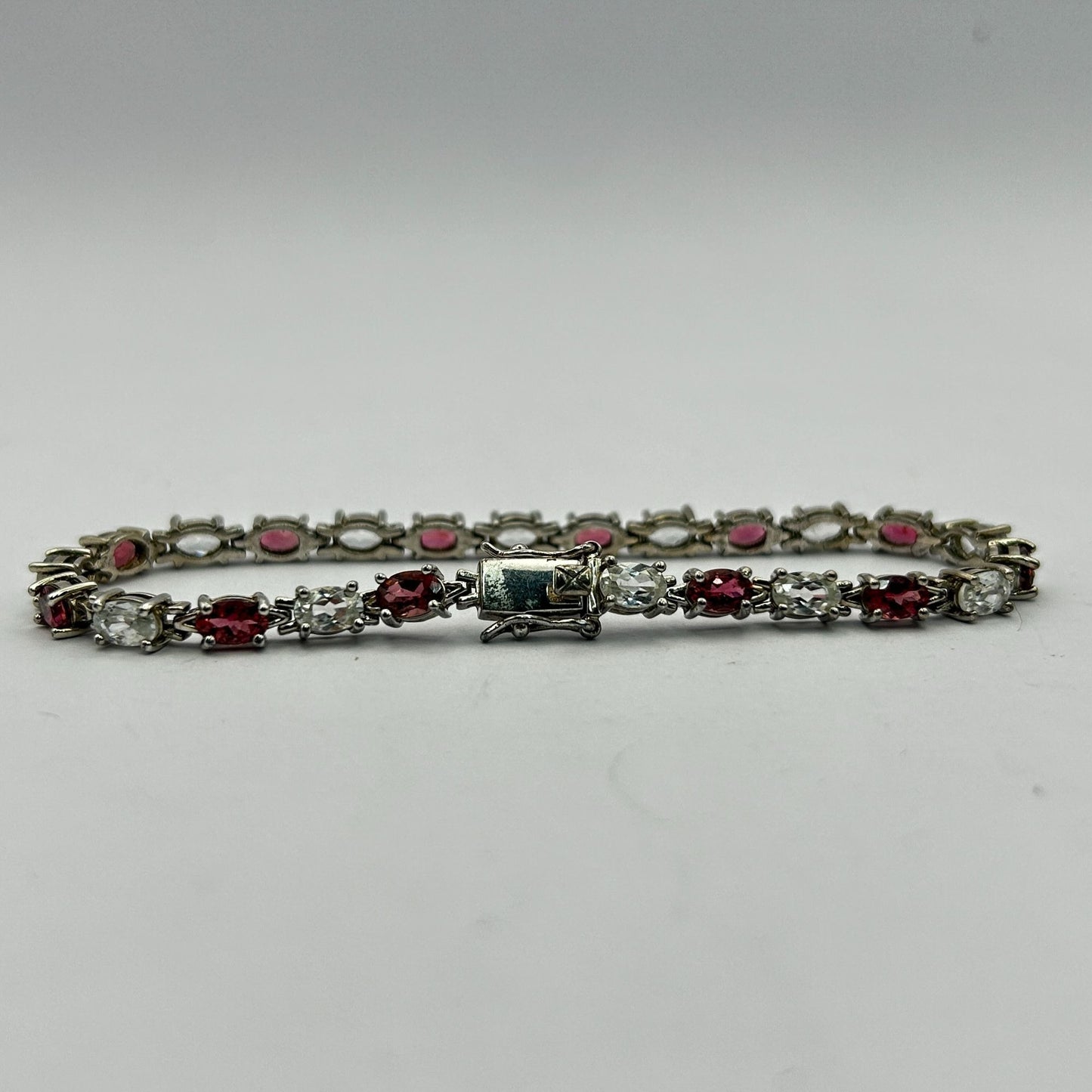 Garnet/White Sapphire Oval Gemstone 8" Tennis Bracelet - 24 Stones