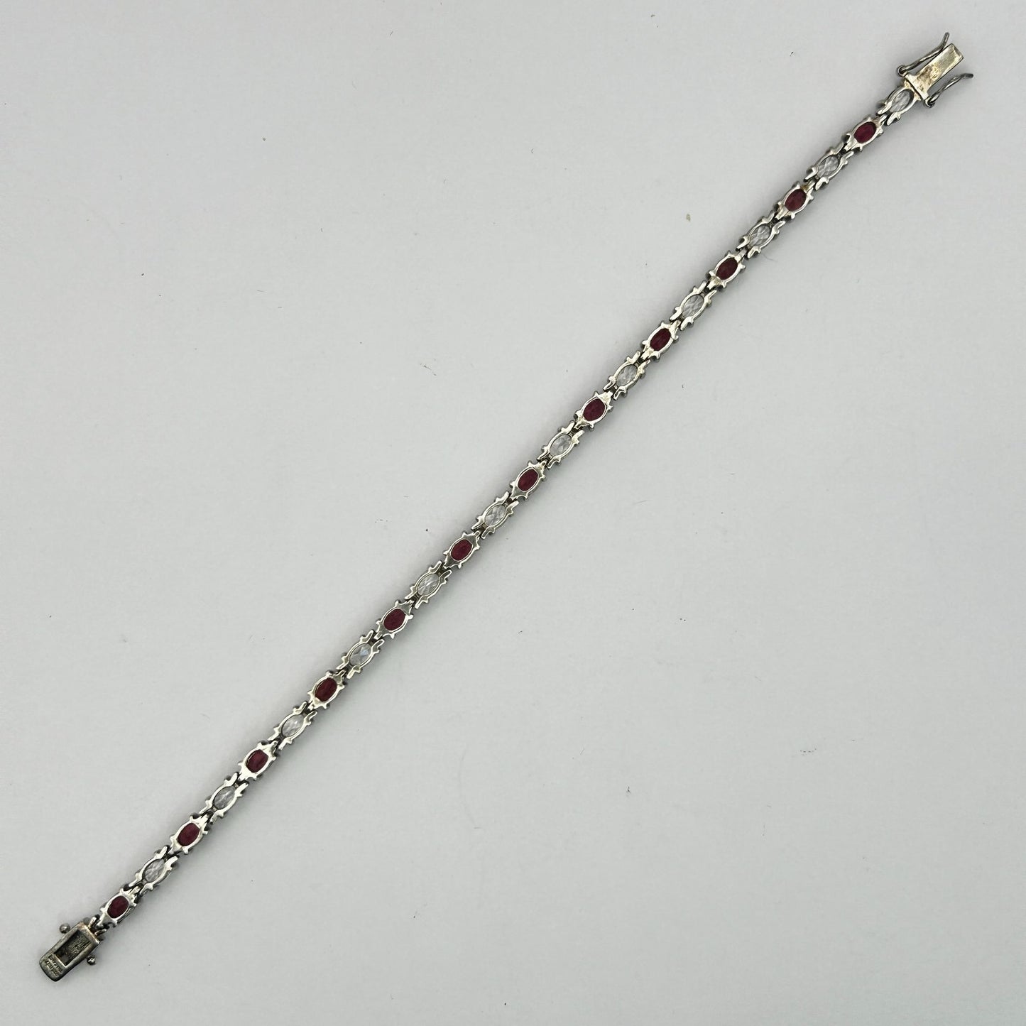 Garnet/White Sapphire Oval Gemstone 8" Tennis Bracelet - 24 Stones