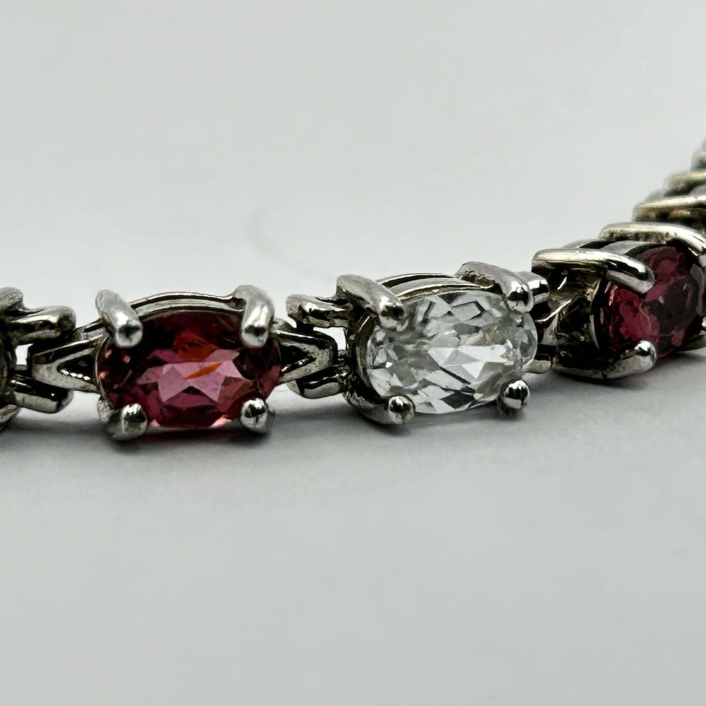 Garnet/White Sapphire Oval Gemstone 8" Tennis Bracelet - 24 Stones