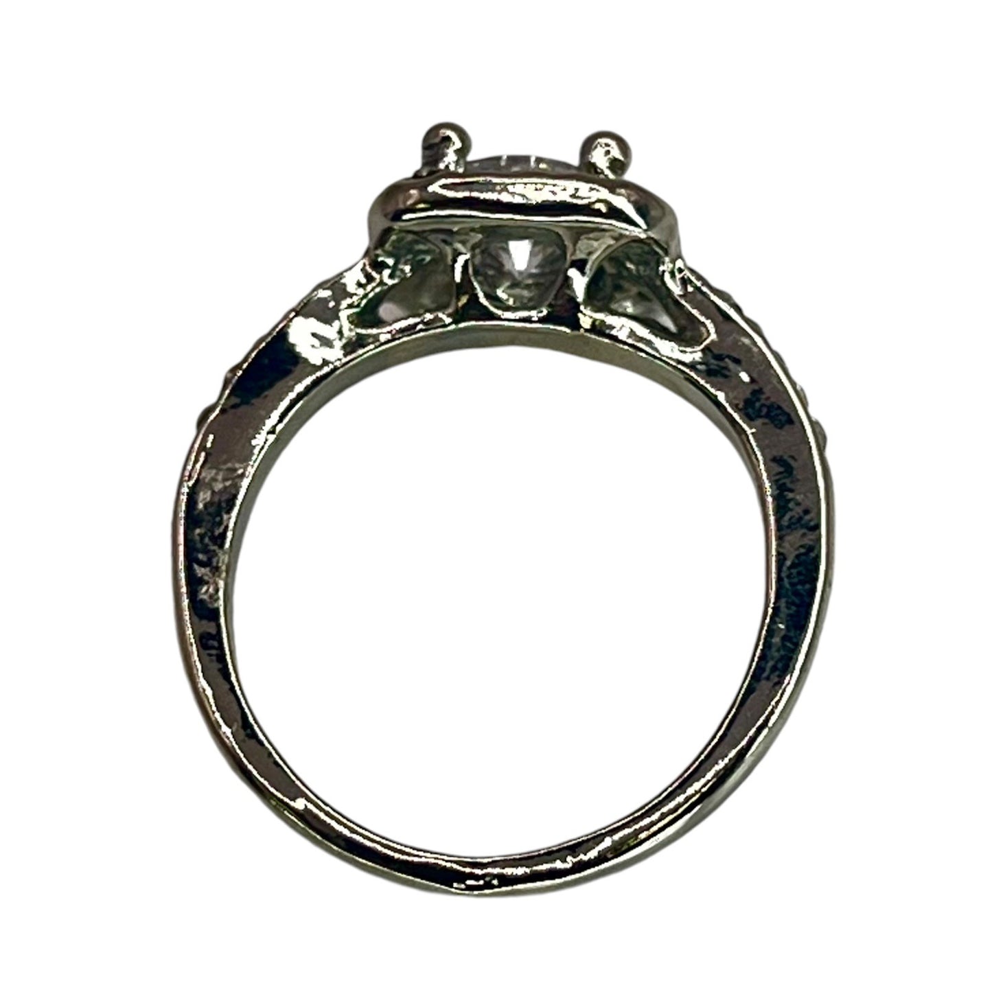 Silver Tone Round Cut Square Halo CZ Ring Size 6 Engagement Bridal