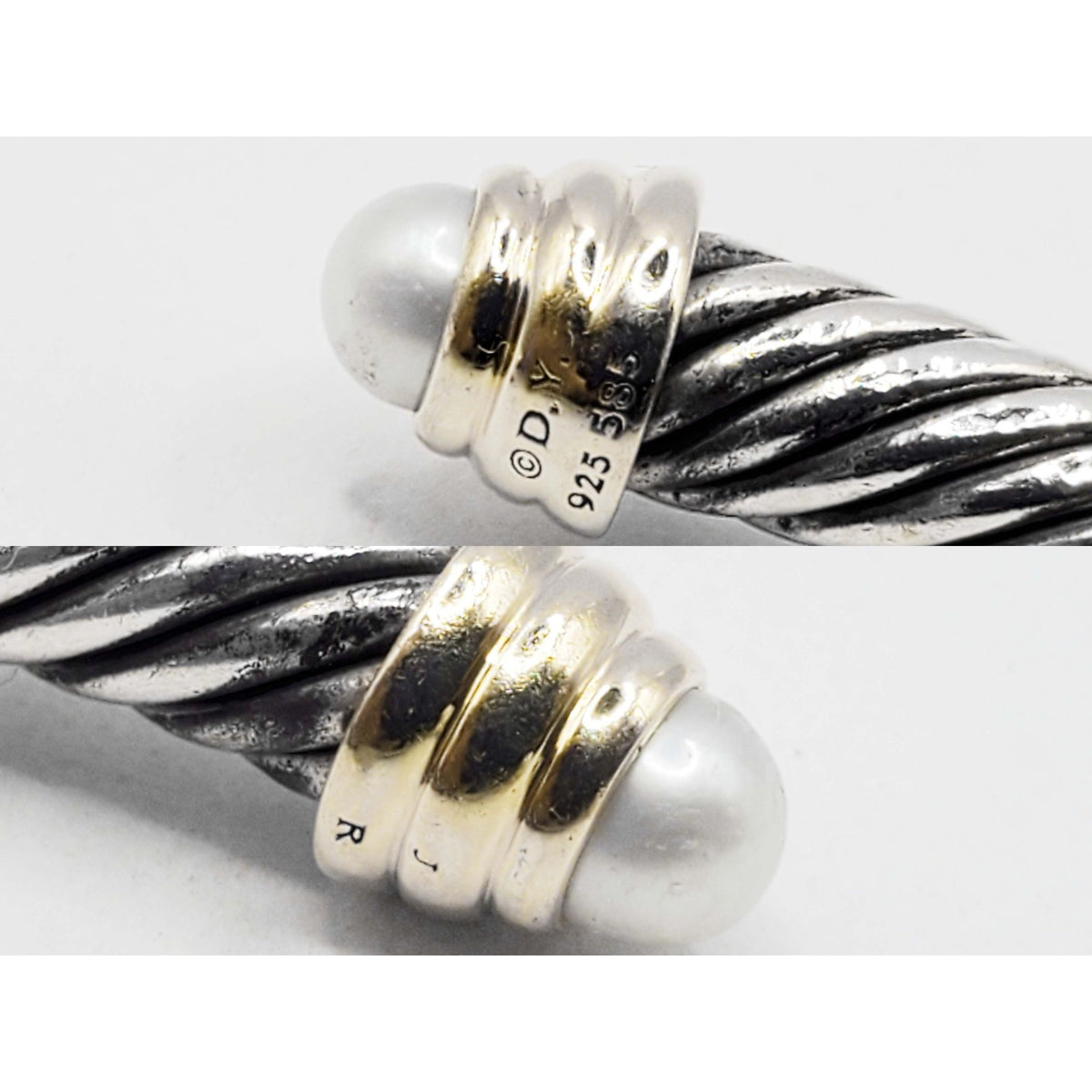 David Yurman Classic Cable Cuff Bracelet 5mm Pearl Sterling Silver 14k Large