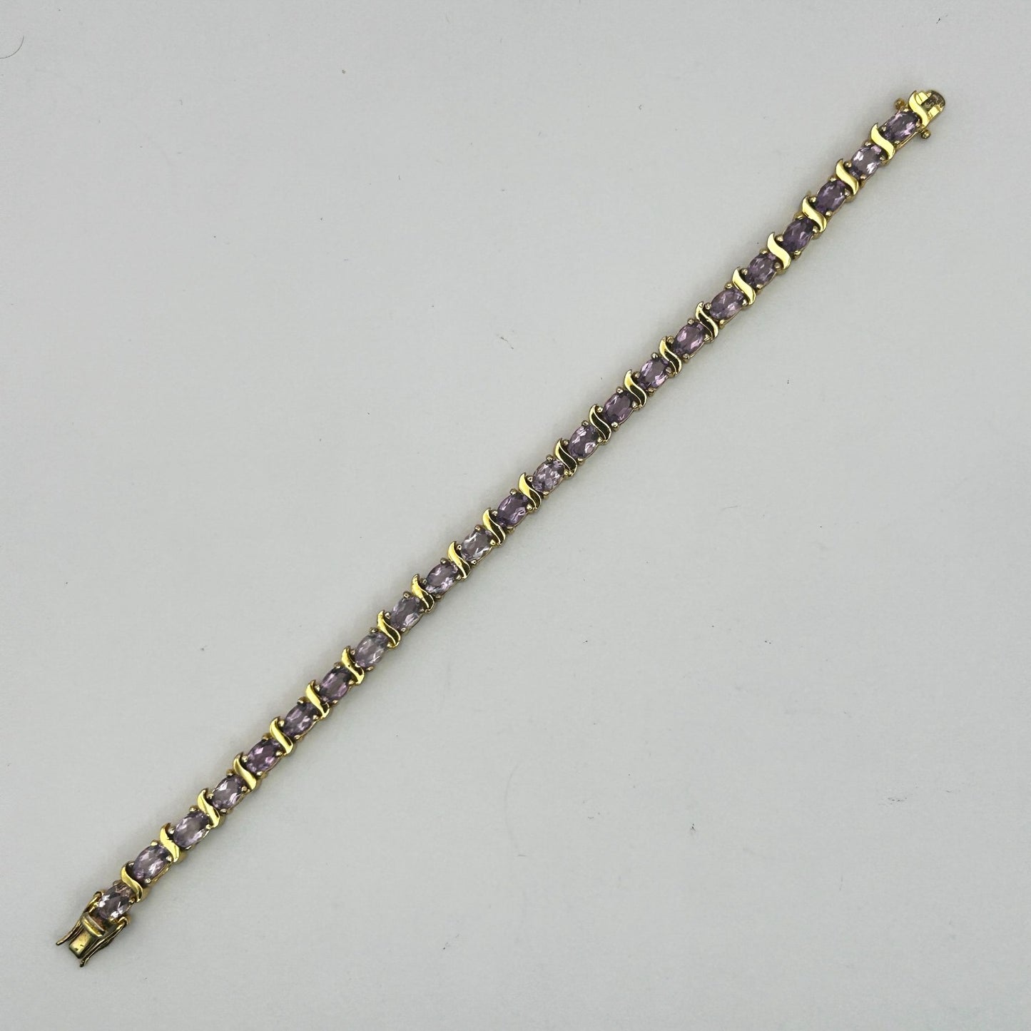 Amethyst Gold on Sterling Vermeil Gemstones 7" Tennis Bracelet - 23 Stones