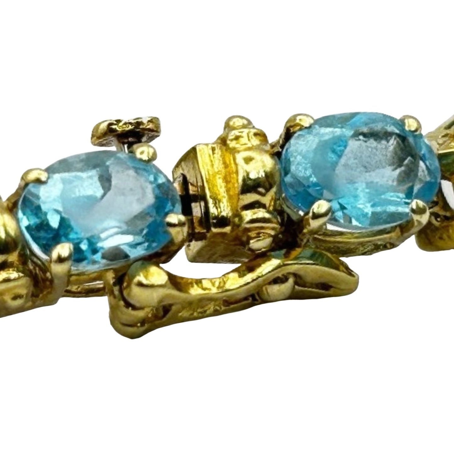 Blue Topaz Gemstone 14k Gold 7.5" Tennis Bracelet - 19 Stones