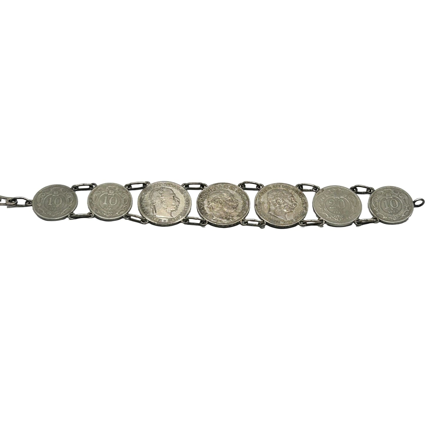 Austrian Silver Coin Bracelet 1893-1912 Franz Joseph + Francois-Joseph 1 Korona