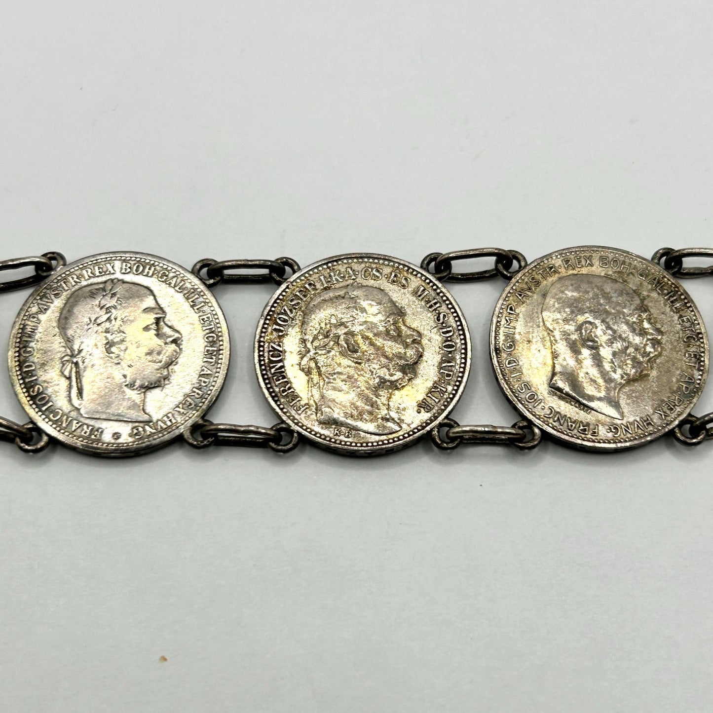 Austrian Silver Coin Bracelet 1893-1912 Franz Joseph + Francois-Joseph 1 Korona