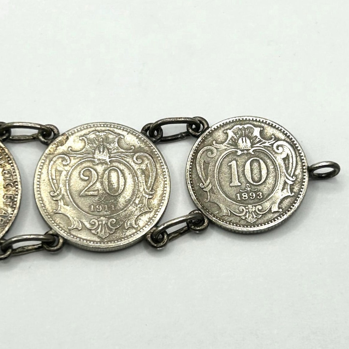 Austrian Silver Coin Bracelet 1893-1912 Franz Joseph + Francois-Joseph 1 Korona