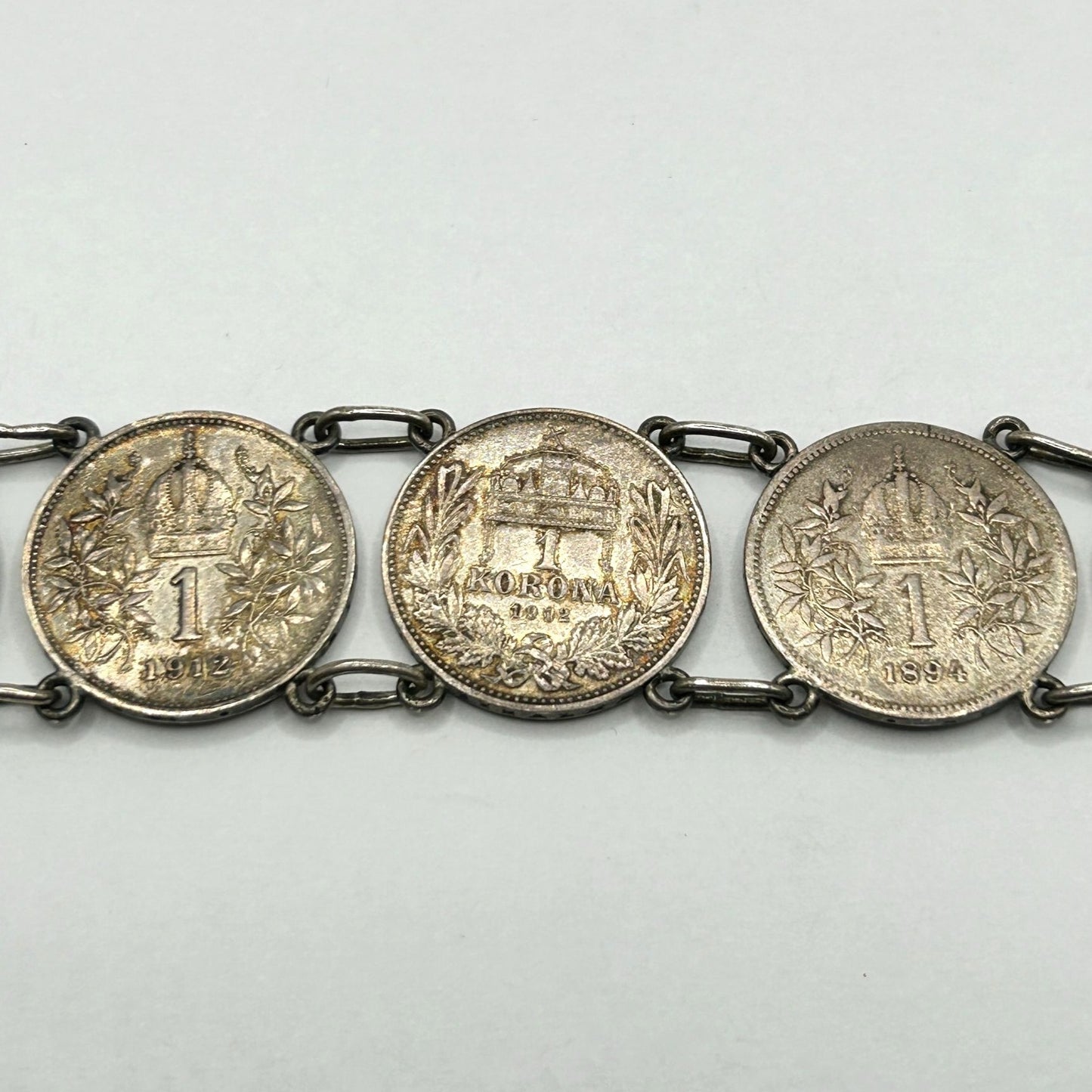 Austrian Silver Coin Bracelet 1893-1912 Franz Joseph + Francois-Joseph 1 Korona