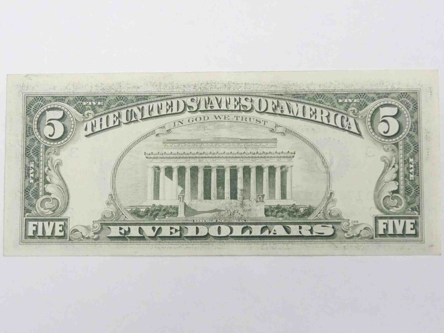 1985 $5 Federal Reserve Note Front to Back Ink Transfer Error