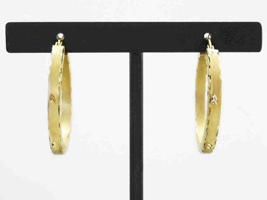 3mm Thick Dia-Cut Round Dangle Hoop Earrings 14k Gold