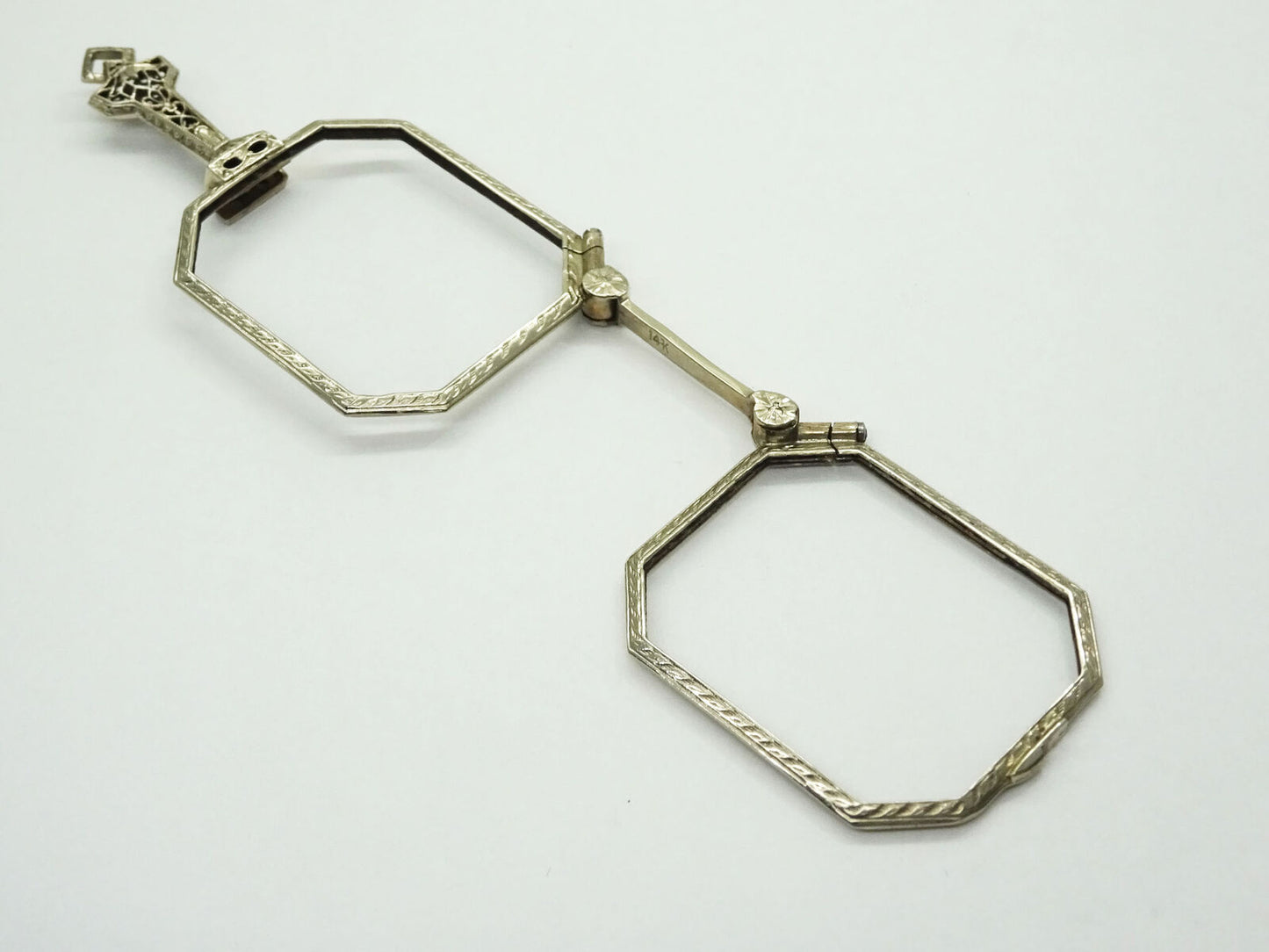 Antique Victorian Lorgnette Folding Opera Glasses 14k White Gold