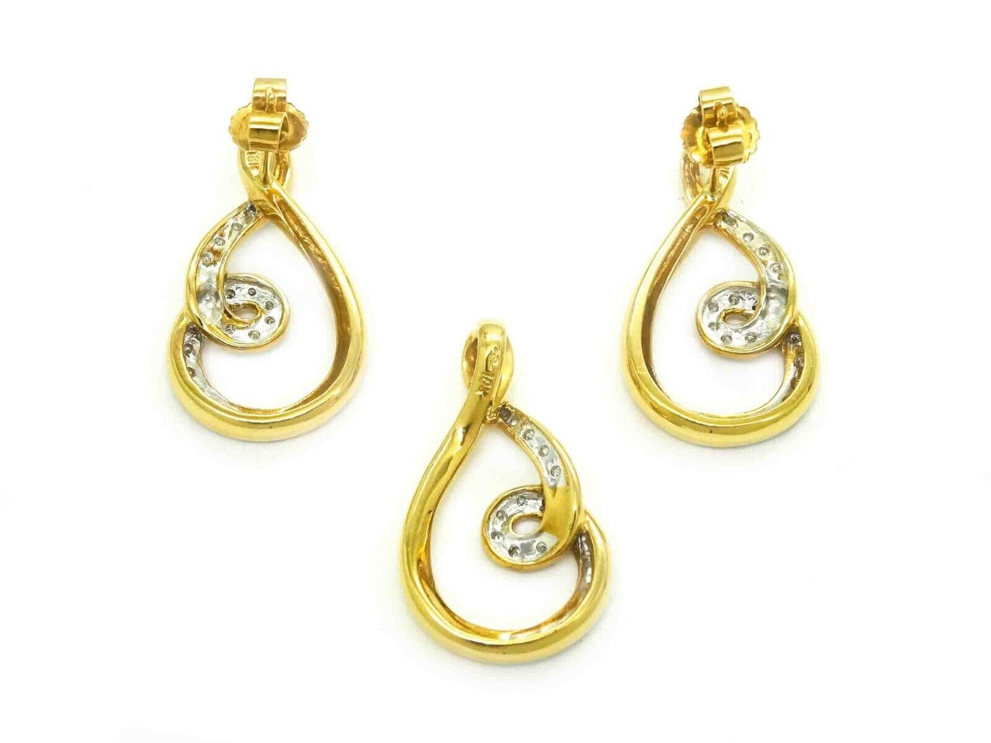 0.50ct tw Natural Diamond Swirling Ribbon Design Pendant & Earrings Set 18k Gold