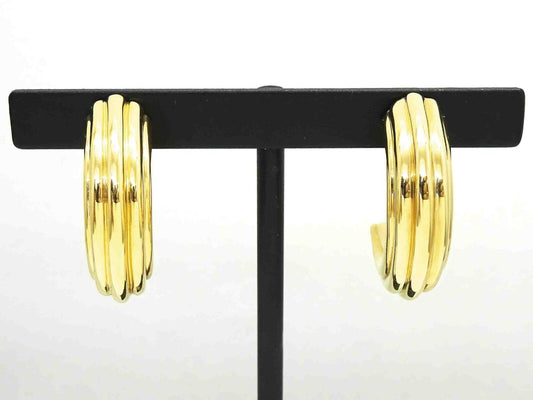 New Old Stock Macaroni-Shaped Half Hoop Dangle Drop Earrings 14k Gold