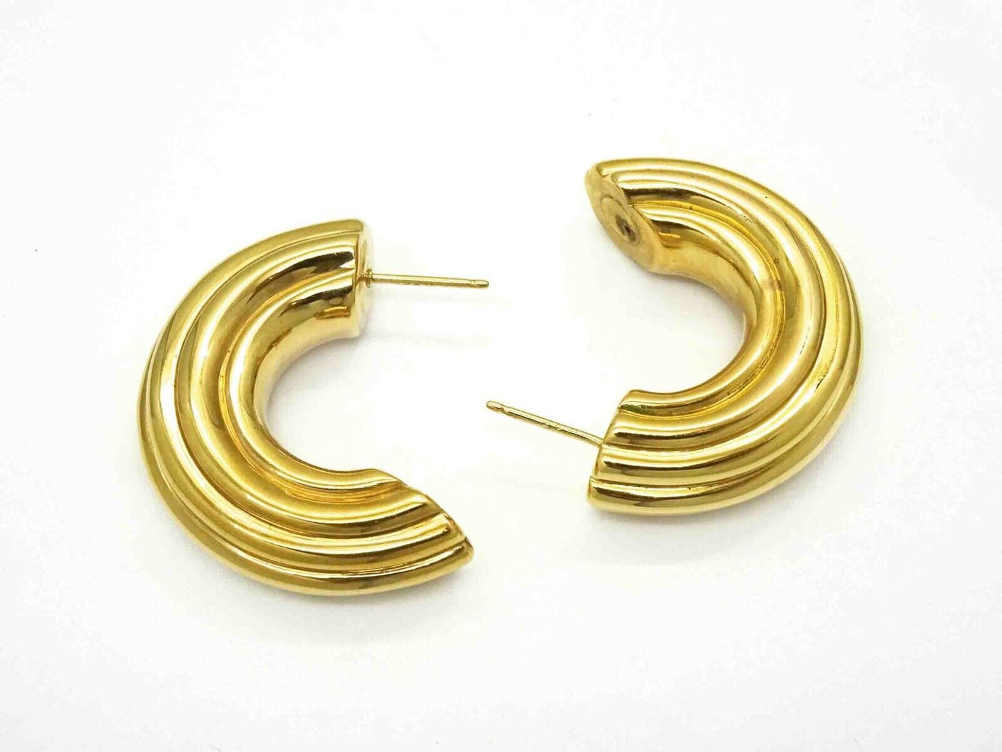 New Old Stock Macaroni-Shaped Half Hoop Dangle Drop Earrings 14k Gold