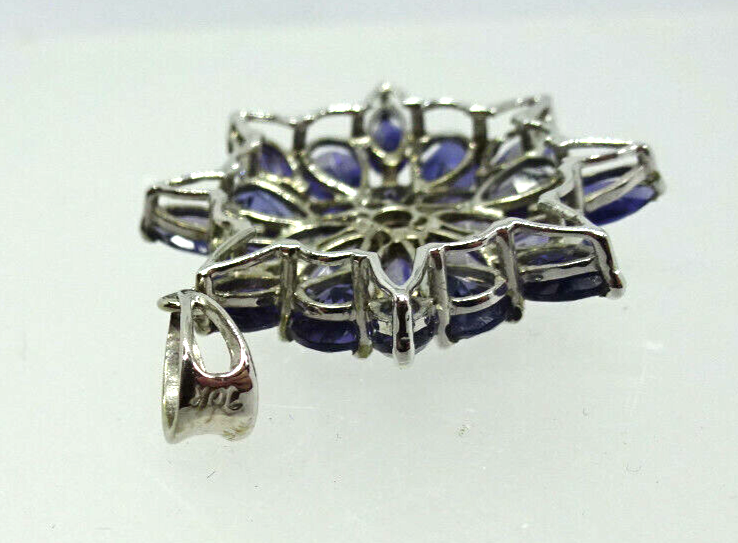 Natural Iolite Starburst Cluster Pendant 10k White Gold