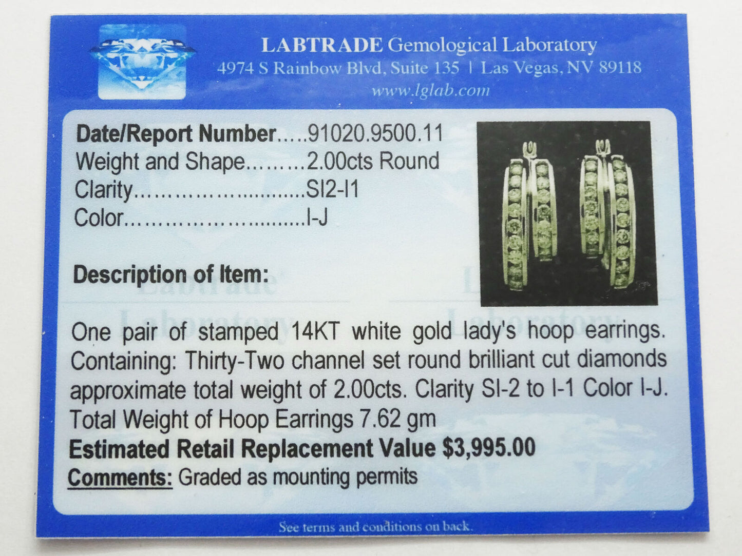 2.00ct tw Earth Mined Diamond Double Hoop Earrings 14k White Gold
