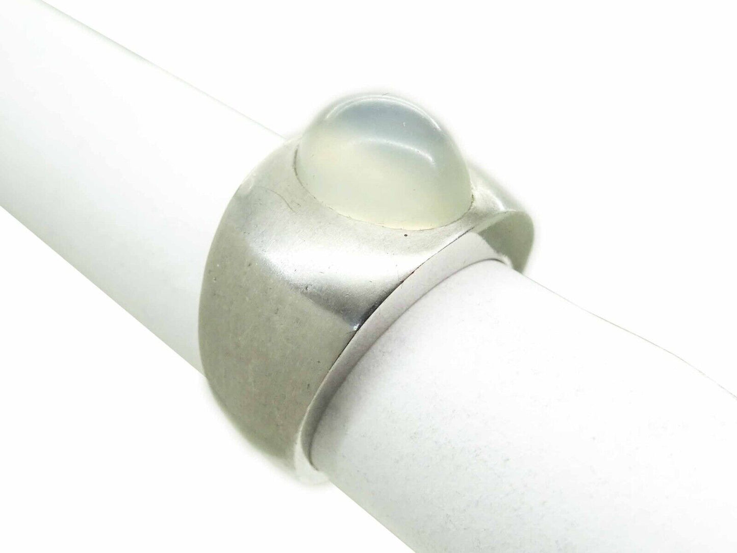 Natural Moonstone Cabochon Cigar Band Ring 14k White Gold Size 5.25