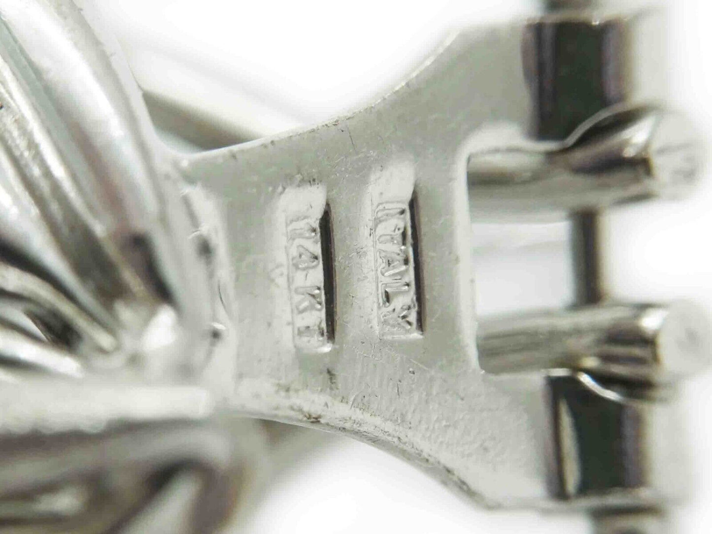 Italian Openwork Swirl Design Omega Earrings 14k White Gold 5.3 Grams