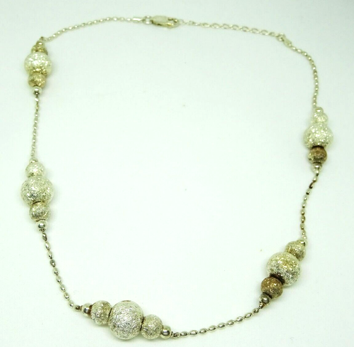 Milor Designer Italian Dia-Cut Bead Station Chain Necklace Sterling Silver 18"