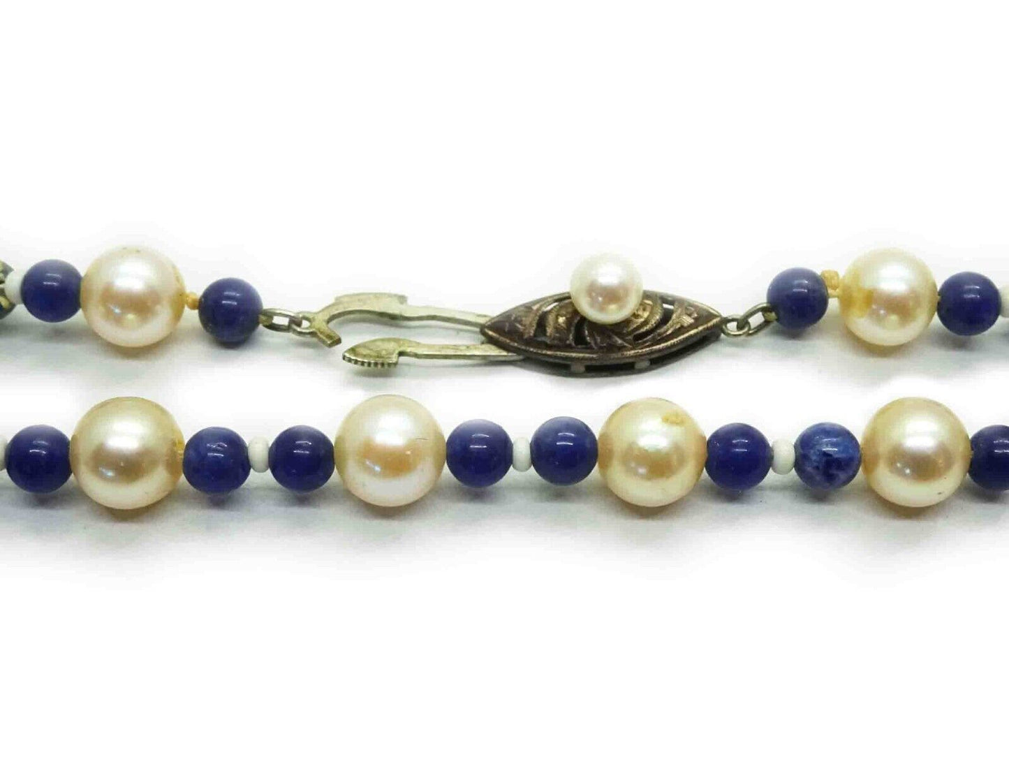 Vintage Cultured Saltwater Pearl, Lapis, Mother-of-Pearl Rope Necklace 55"