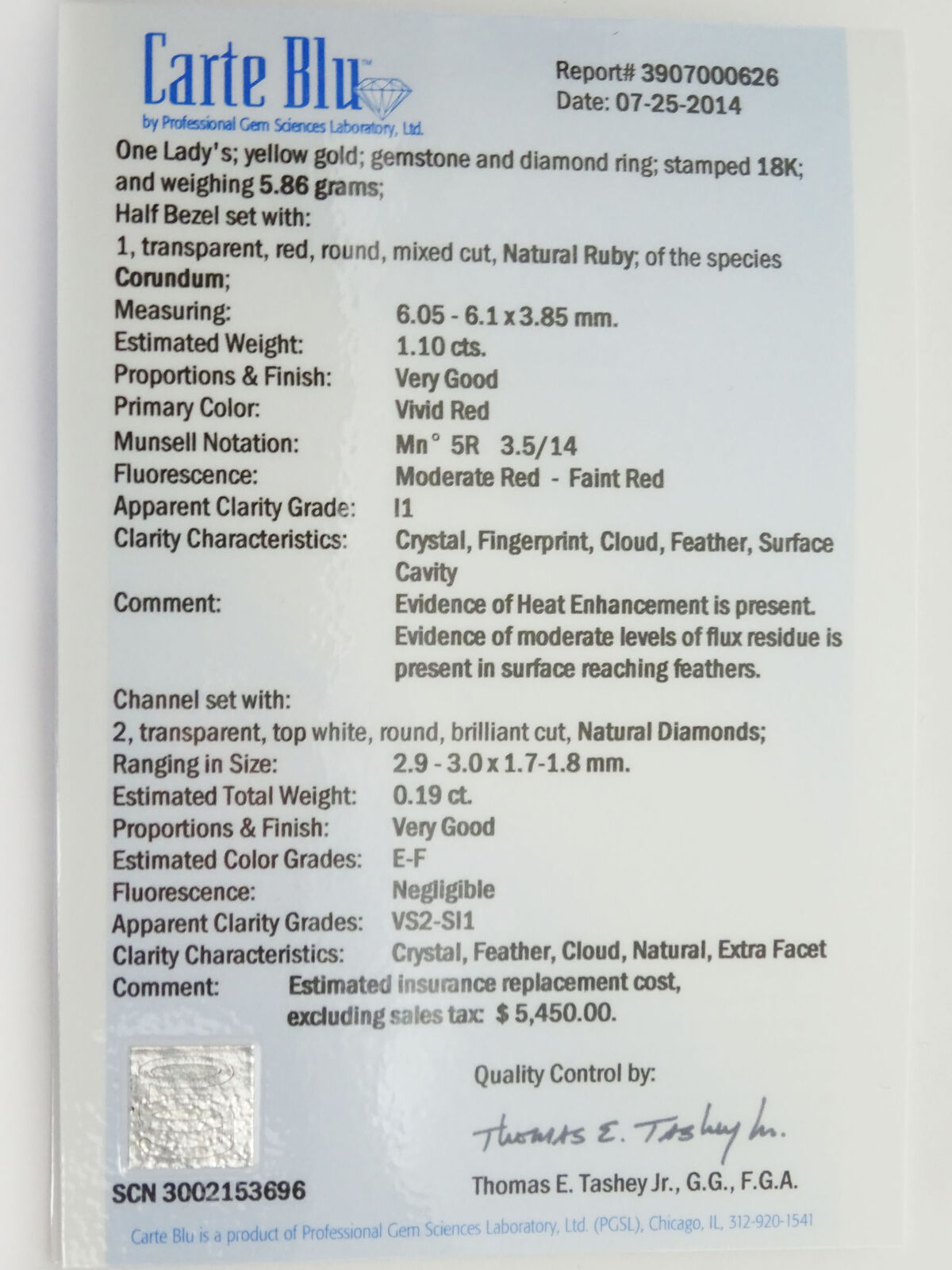 Estate 1.10ct Natural Ruby & Diamond MC Signed Ring 18k Gold Size 6