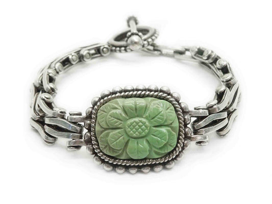 Stephen Dweck Design Carved Turquoise Motorcycle Chain Bracelet Sterling Silver