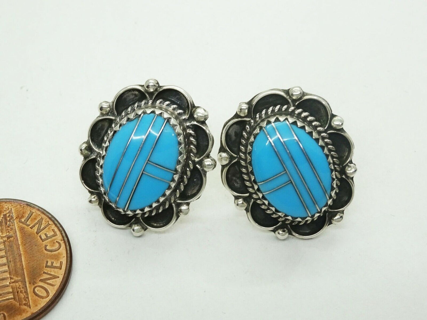 Sensa Eustace Zuni Artisan Sleeping Beauty Turquoise Inlay Stud Earrings