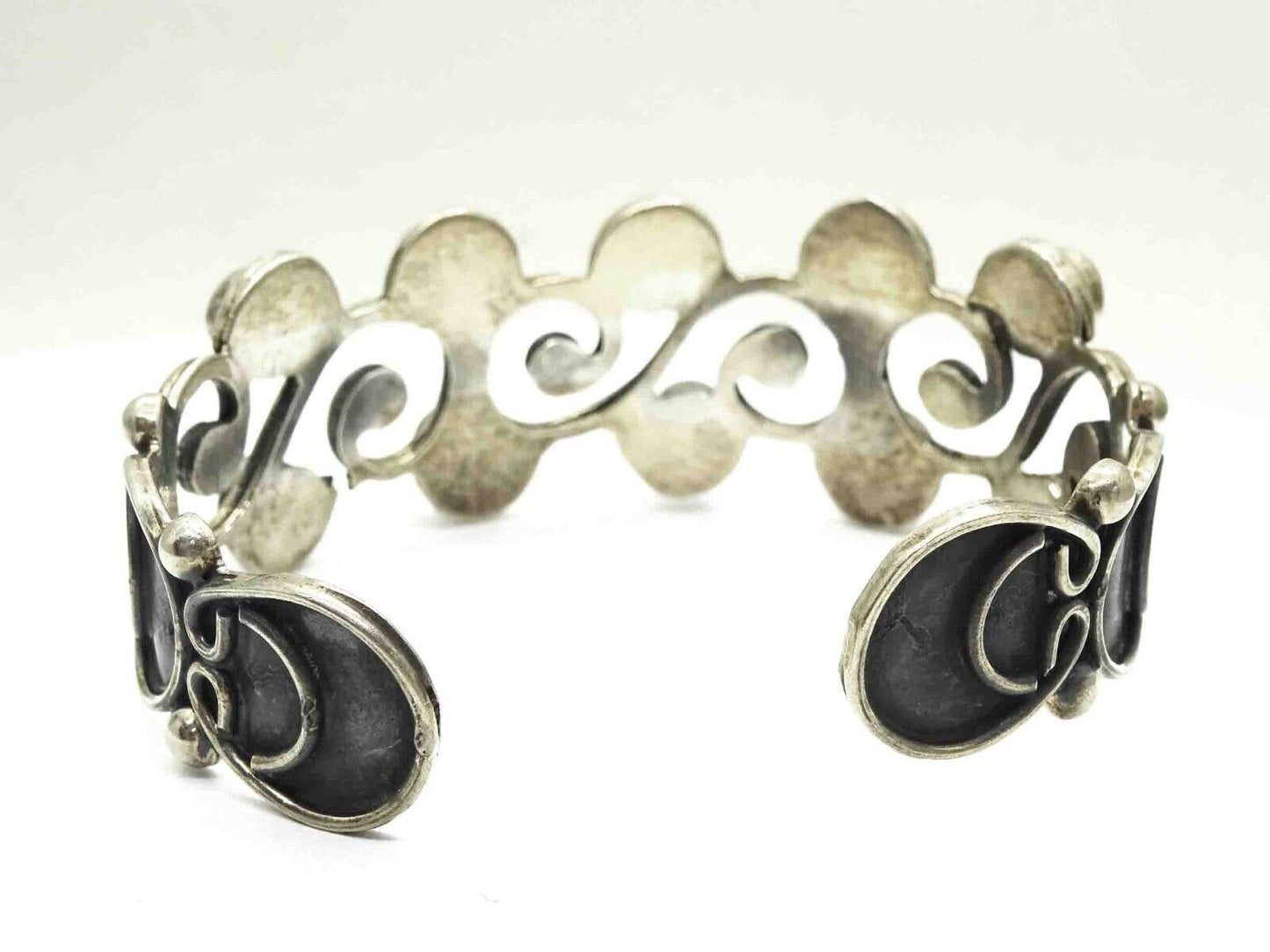 Mexico Red Agate Cabochon Openwork Cuff Bracelet Sterling Silver