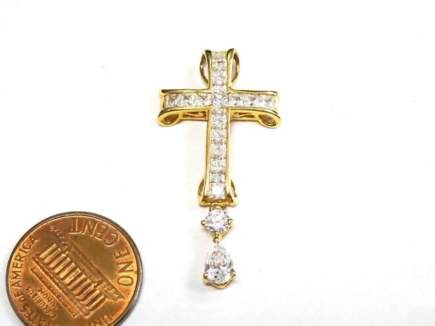 Meda Designer White CZ Cross Dangle Pendant 14k Gold