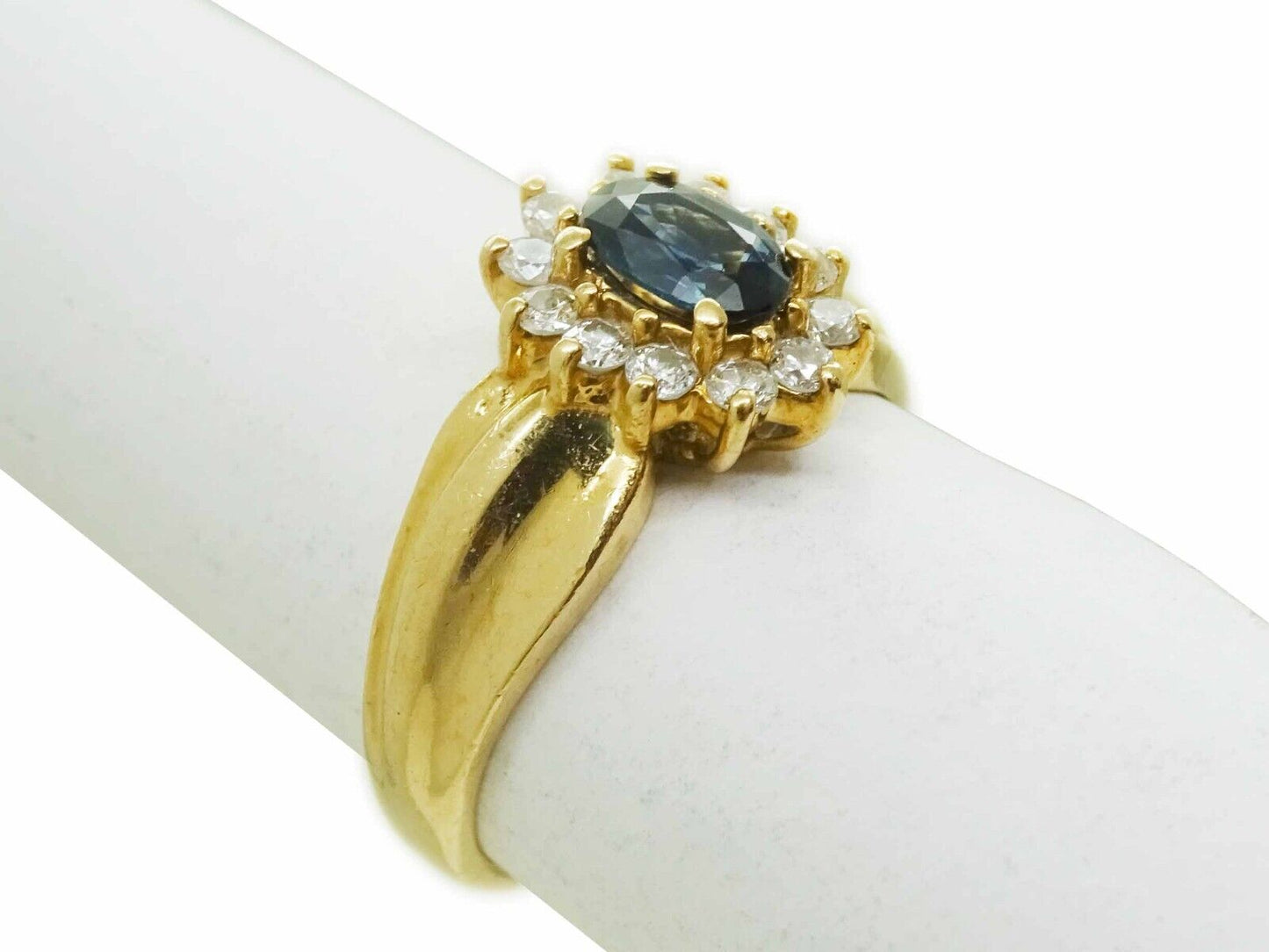 0.30ct tw Natural Oval Sapphire & Diamond Halo Starburst Ring 14k Gold Size 5.5